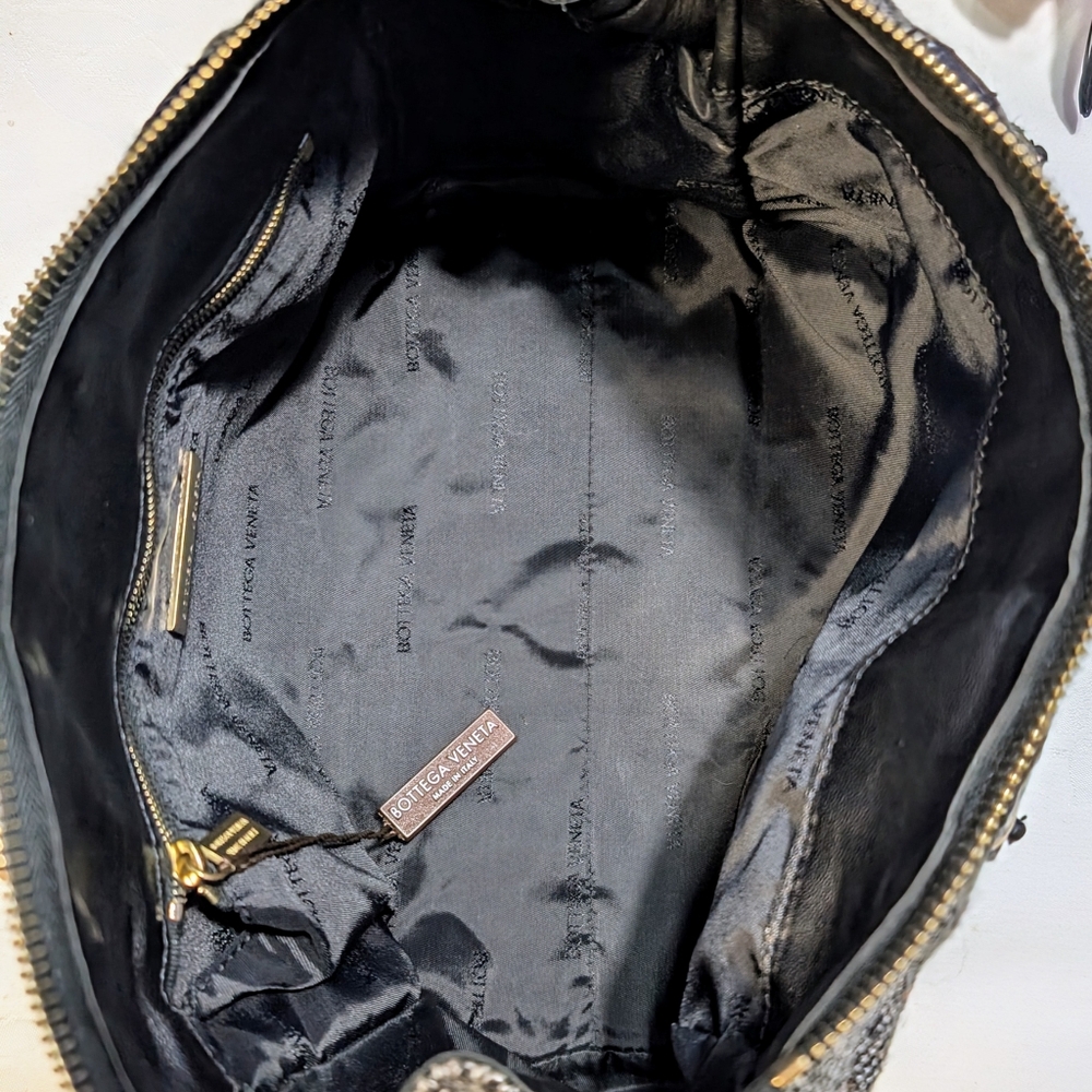 Botegga Veneta Dark Grey Wool And Black Leather Satchel - Picture 6 of 11